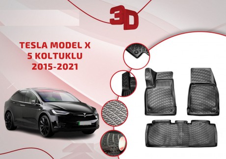 Tesla Model X 5 Koltuklu 3D Havuzlu Paspas 2015-2025 Arası