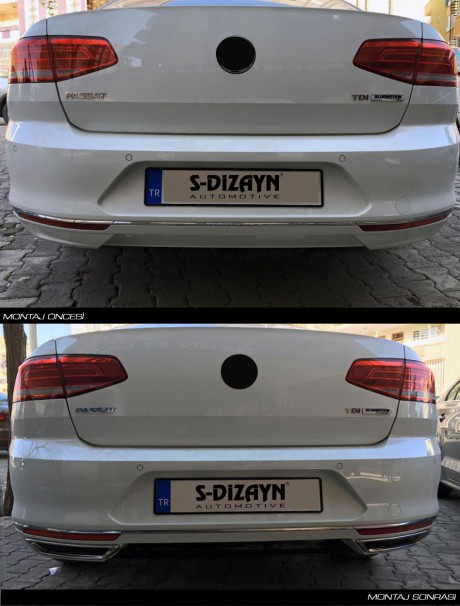 S-Dizayn VW Passat B8 Krom Egzoz Görünümü Difüzör R Line Still 2 Parça S Dizayn 2015-2019
