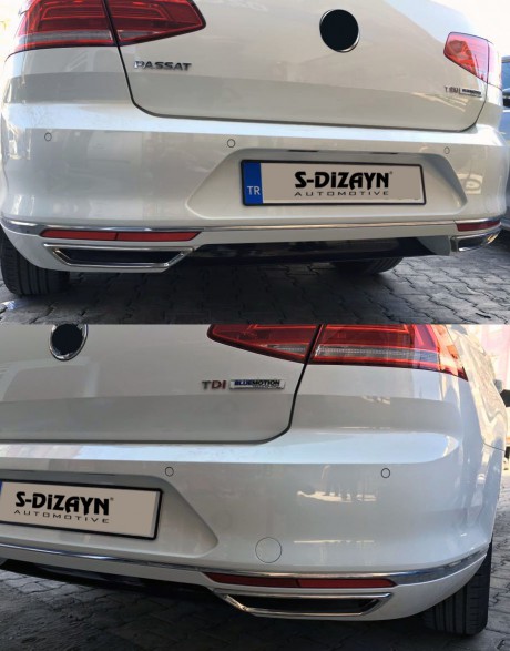 S-Dizayn VW Passat B8 Krom Egzoz Görünümü Difüzör R Line Still 2 Parça S Dizayn 2015-2019