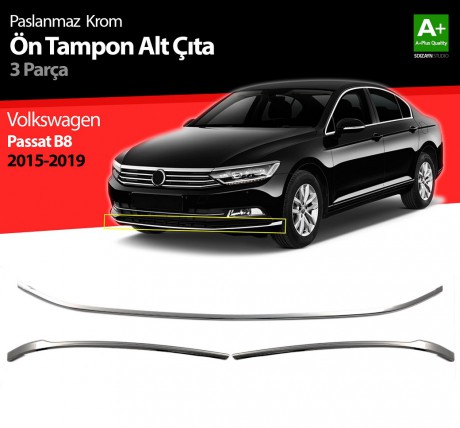 S-Dizayn VW Passat B8 Krom Ön Tampon Alt Çıtası 3 Parça 2015-2019