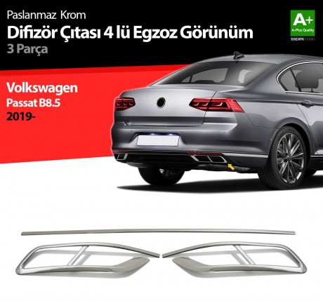 VW Passat B8.5 Krom Egzoz Görünümü Difüzör 4'lü R Line 2019 ve Üzeri