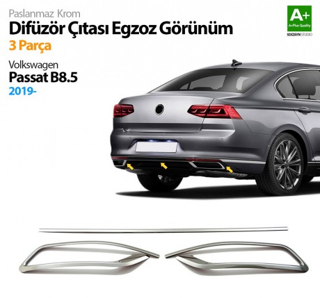 VW Passat B8.5 Krom Egzoz Görünümü Difüzör Çıtası 3 Parça 2019 ve Üzeri