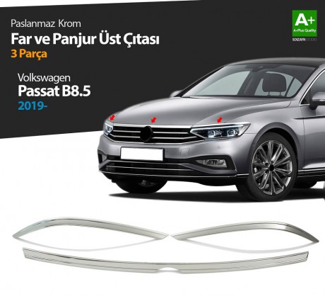 VW Passat B8.5 Krom Far Üzeri Çıta Seti 3 Parça 2019 ve Üzeri